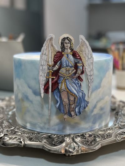 Bolo pintado à mão por Sandra Gonzaga